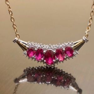 Sterling Silver 925., 14K Yellow two tone Gold Plated lab created ruby necklace